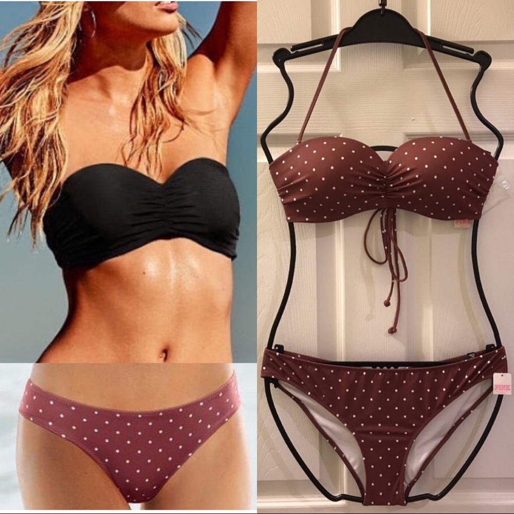 2-PC Set πVS PINK Bikini Bandeau Removable Strap - Picture 1 of 7